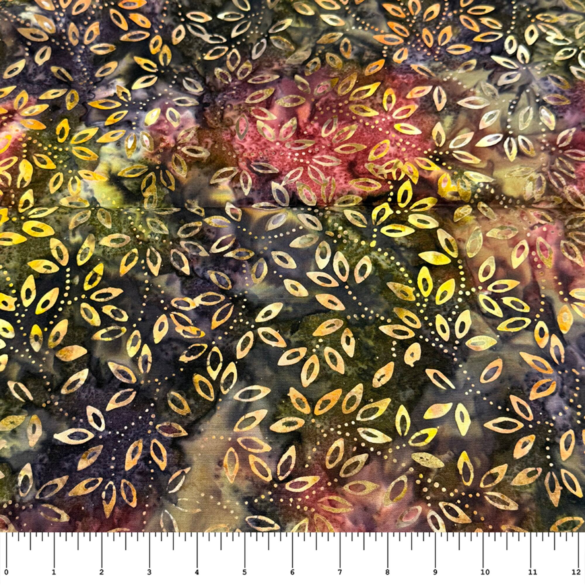 Feldman Premium Indonesian Batik Plum & Olive Leaves Cotton Fabric